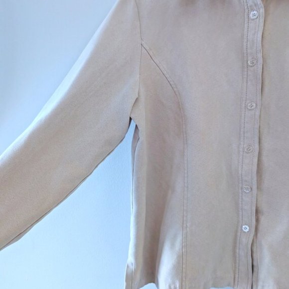 VINTAGE 90s Boxy Faux Suede Blouse Western Retro Neutral Button Up Shirt - Picture 5 of 11